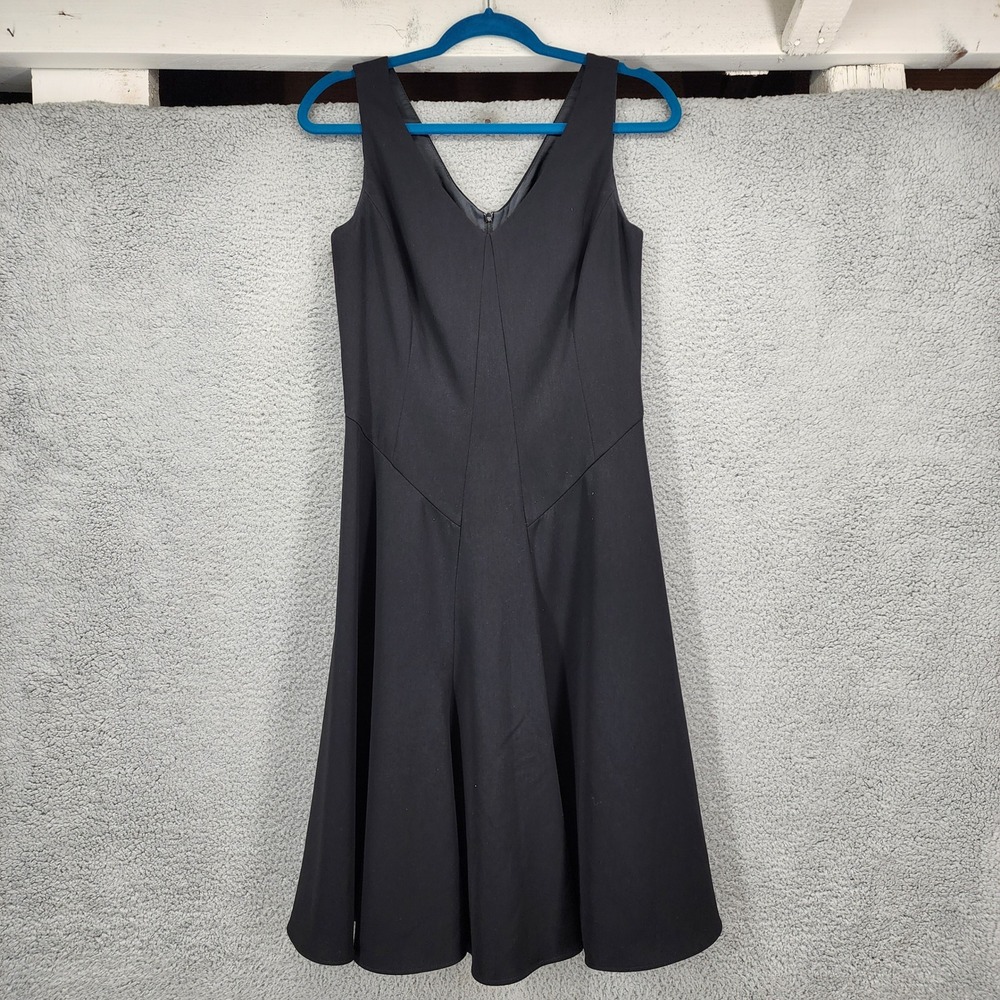 Talbots Womens Size 4 Black V-Neck Sleeveless Fit Flare Midi Dress Made in USA